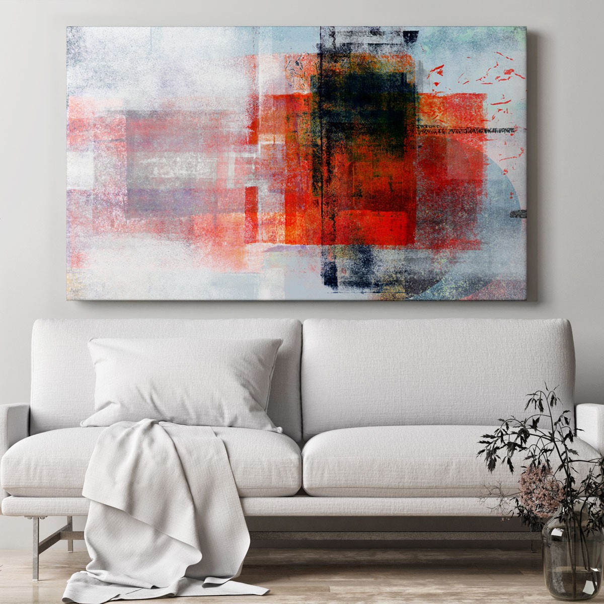 Cuadro abstracto rojo, negro y blanco