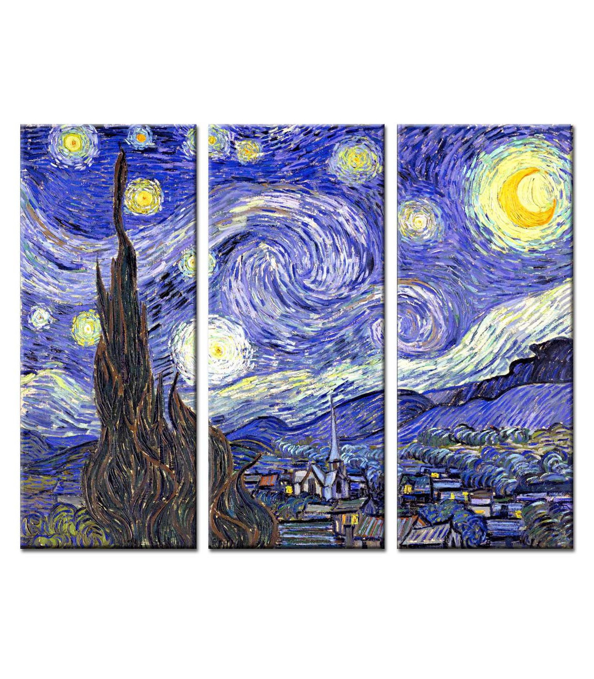 Bloquear Levántate malla Cuadro Tríptico Noche Estrellada - Van Gogh - cuadrosylienzos.com